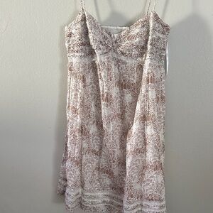 Ann Taylor White and Brown Lace Midi Dress